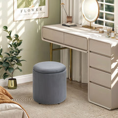 Set of Two Corduroy Storage Ottomans - Grey