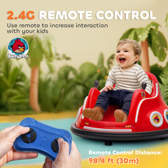 AIYAPLAY Angry Bird Licensed Waltzer Car, 12V Kids Bumper Car w/ Joysticks, Remote, Music LED Lights, Red