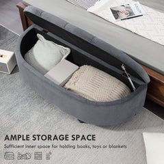Velvet-Feel Half Circle Storage Ottoman - Dark Grey