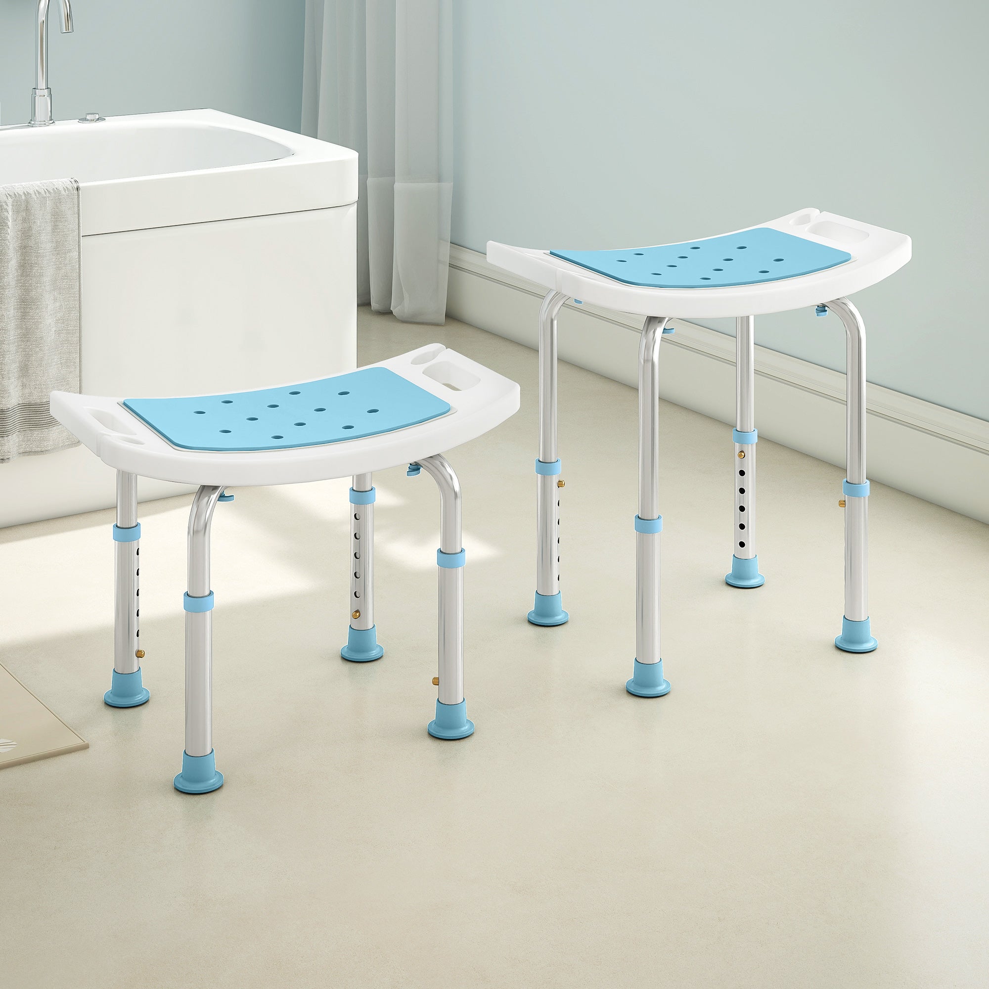 Fynco - Shower Chair, Adjustable Height Shower Stool with Aluminium Frame and Non-Slip Feet, Bathtub Stool Seat for Elderly Disabled Handicap, Turquoise