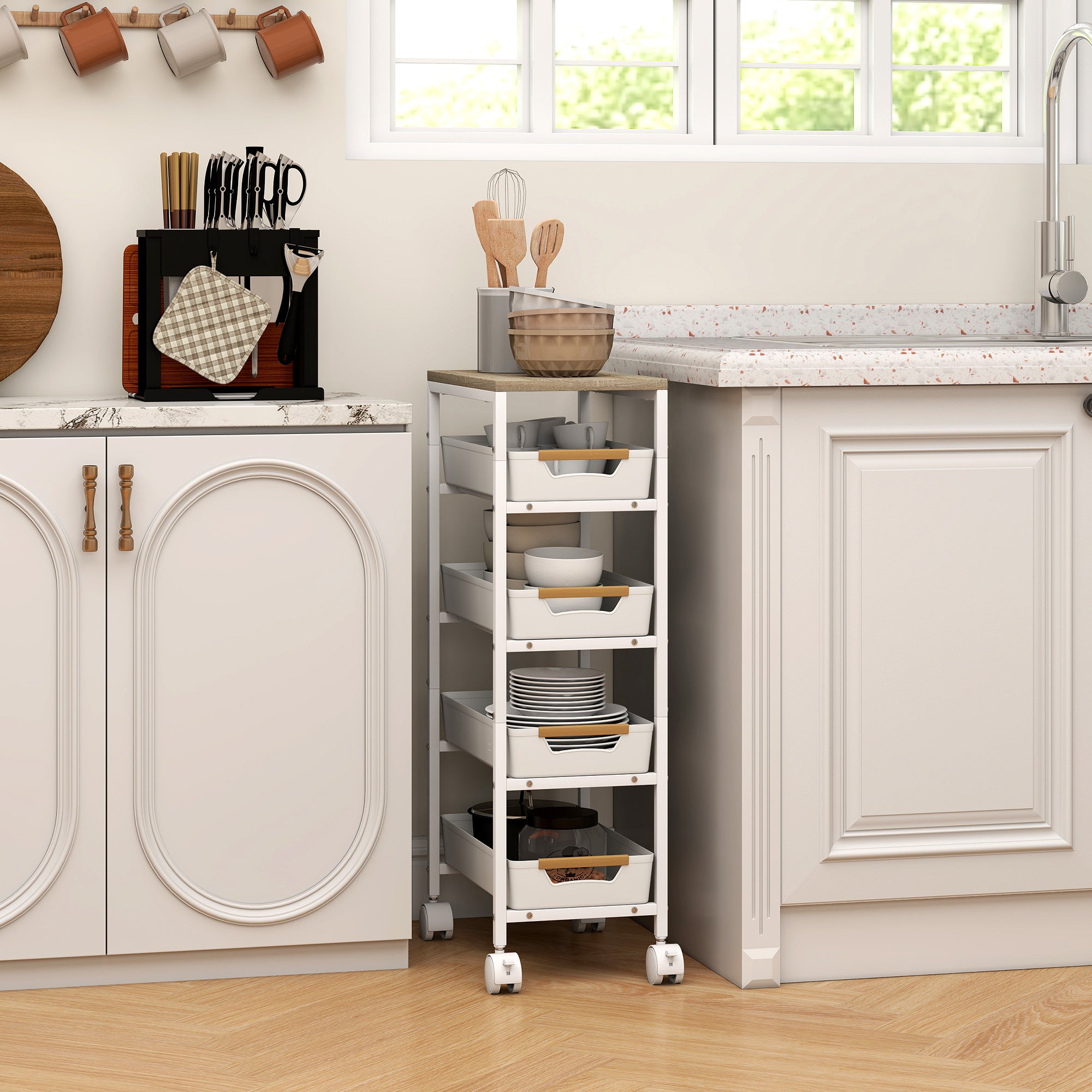 5-Tier Storage Trolley on Wheels - White