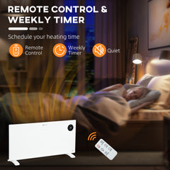 Fynco - 2000W Electric Convector Heater, Freestanding or Wall Mounted, Space Heater with Adjustable Thermostat, Timer, White