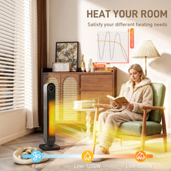 Fynco - 2000W Ceramic Electric Heater with Fan, Timer, Oscillation - Black