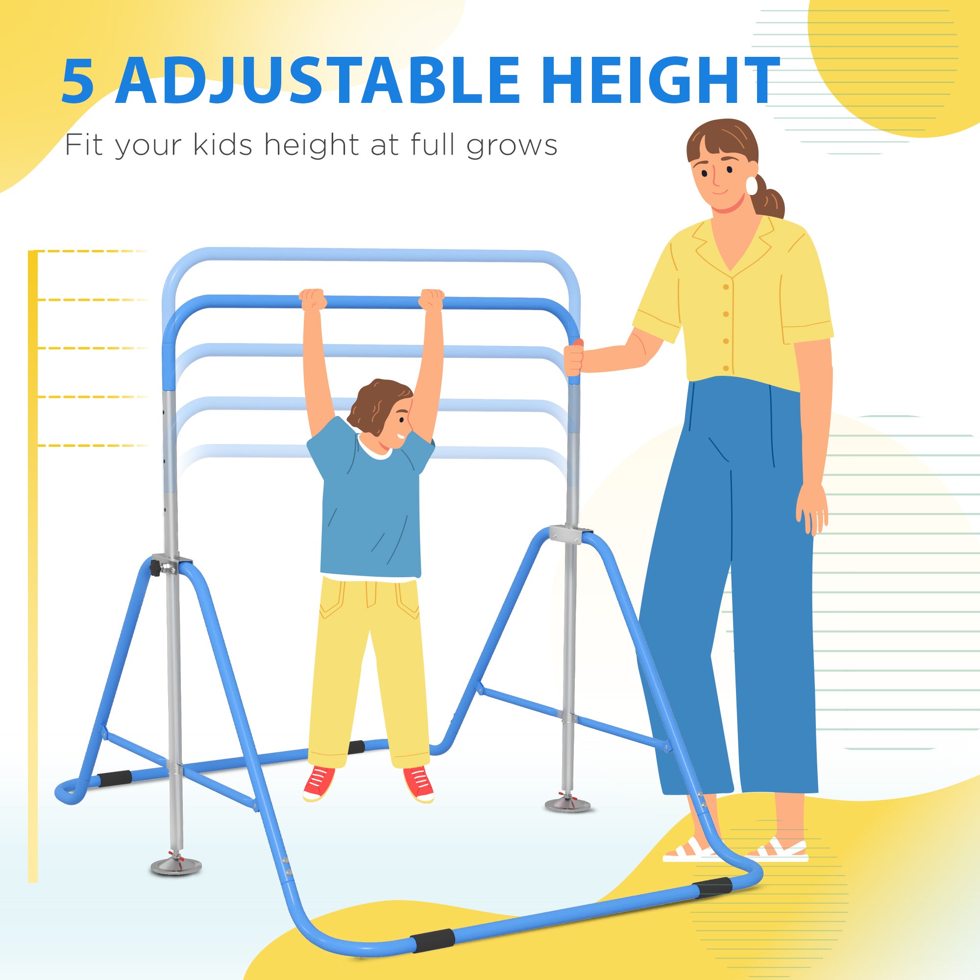 Kids Gymnastic Bar, with Adjustable Height, Foldable Horizontal Bars - Blue