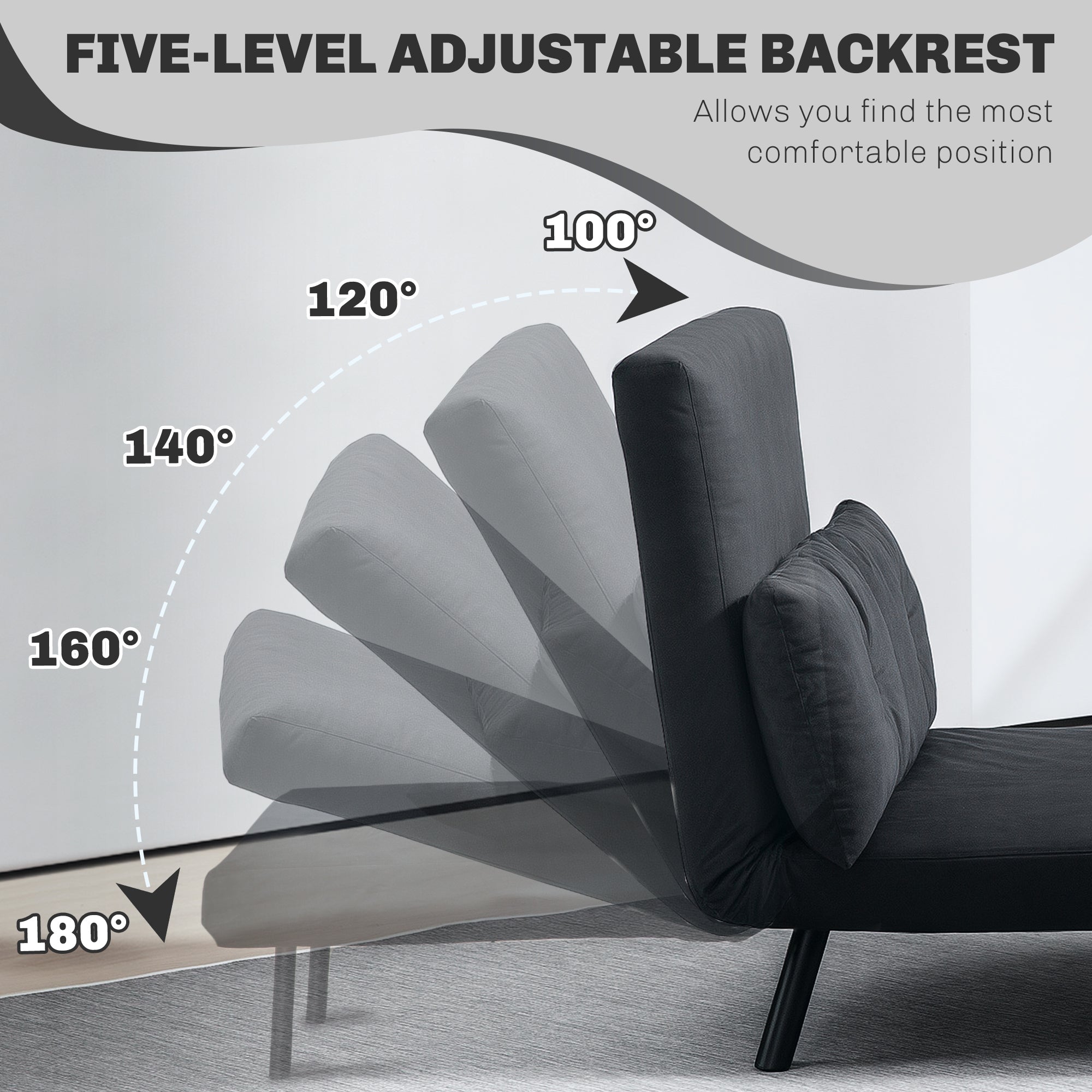 4-in-1 Velvet-Feel Double Sofa Bed, with Pillows - Black