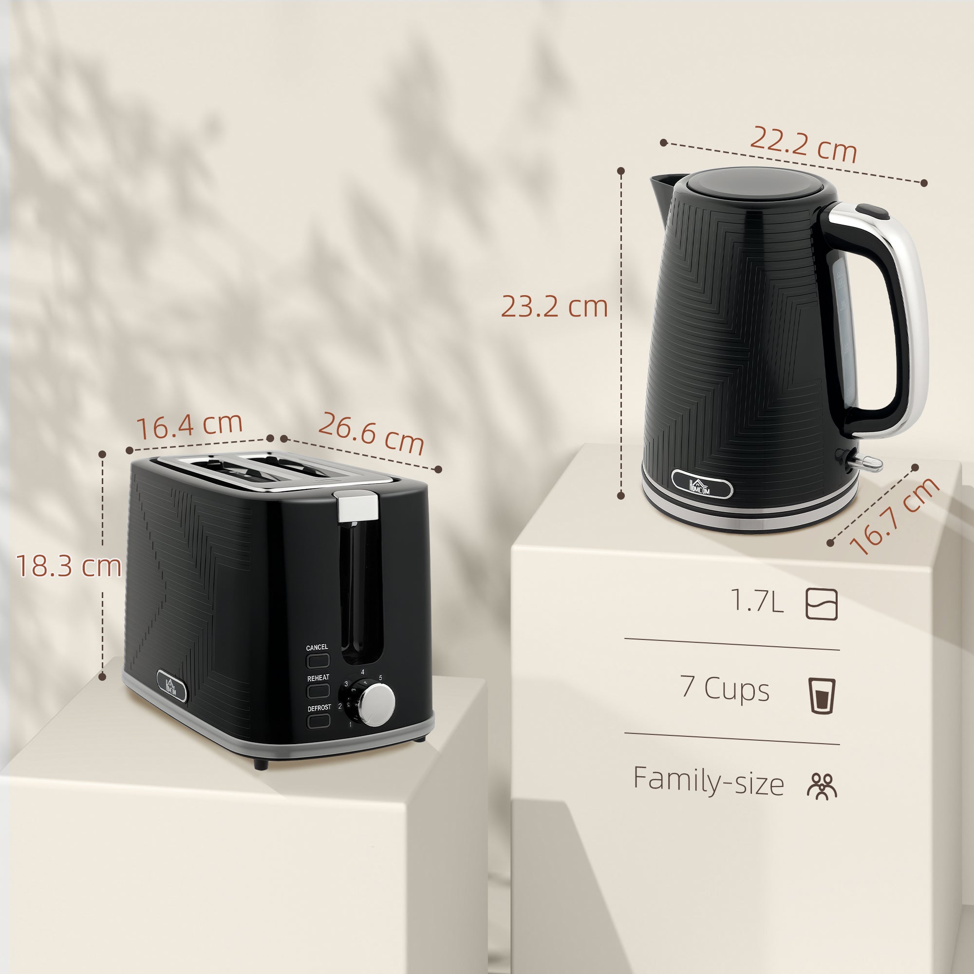 Fynco - Modern Kettle and Toaster Set - Black