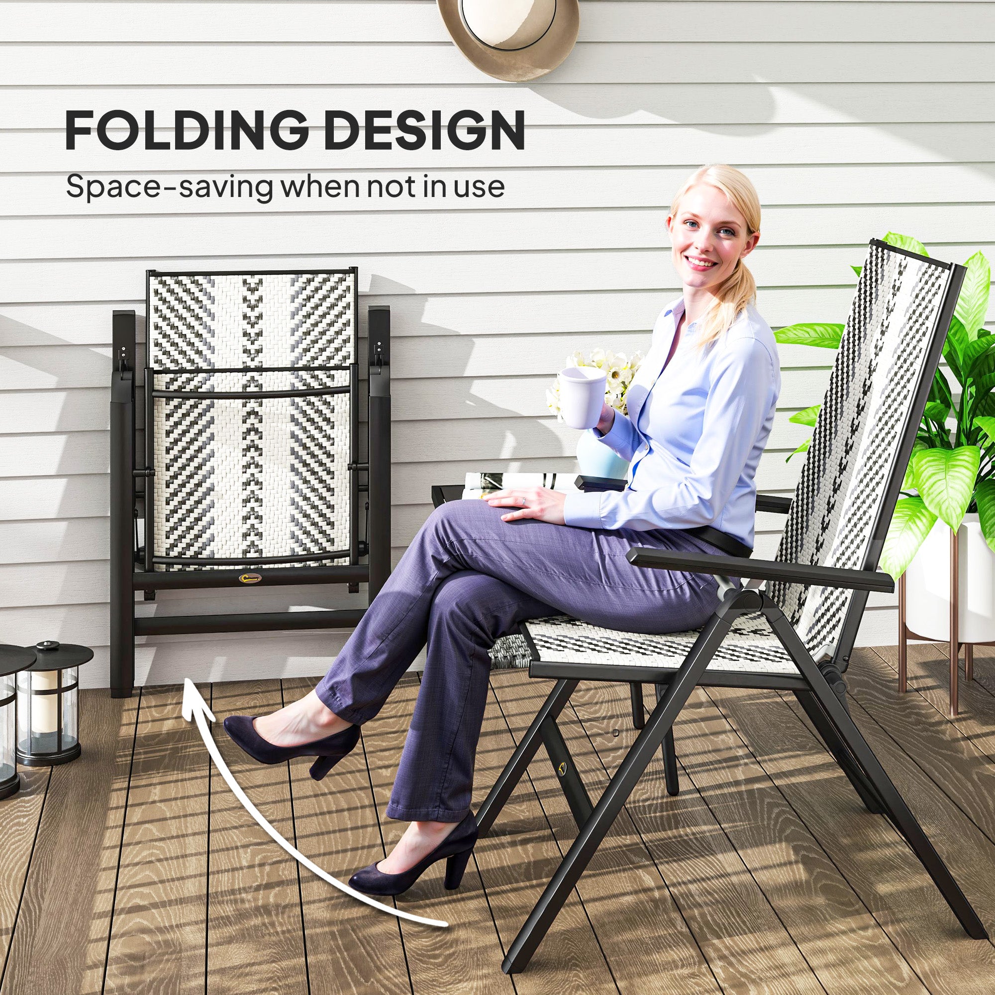 Set of Two Rattan Reclining Garden Chairs - Grey