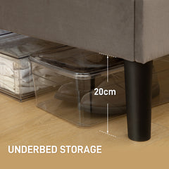 Double Bed Frame, with Velvet-Feel Headboard - Grey