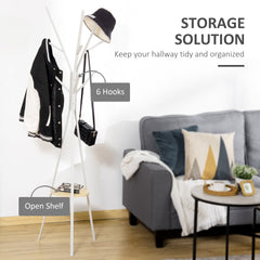 Freestanding Metal Coat Rack Stand 9 Hooks Clothes Tree with 1 Shelf Hat Display Hall Tree Hanger Bag Umbrella Hanging Organiser White