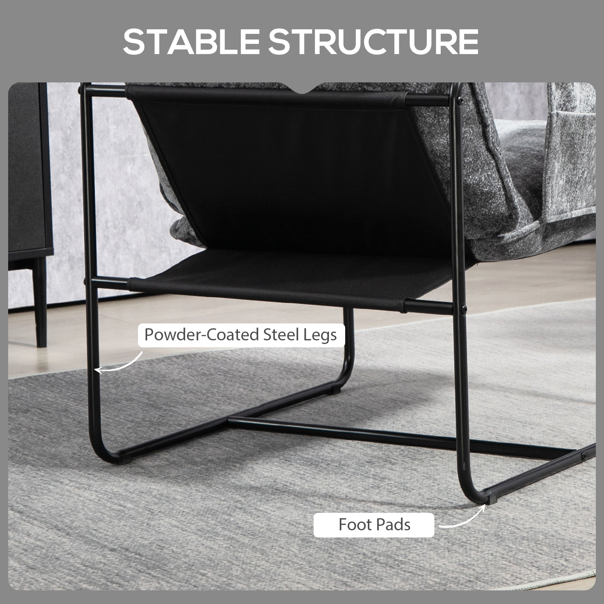 Minimal Padded Accent Chair, with Pockets - Grey
