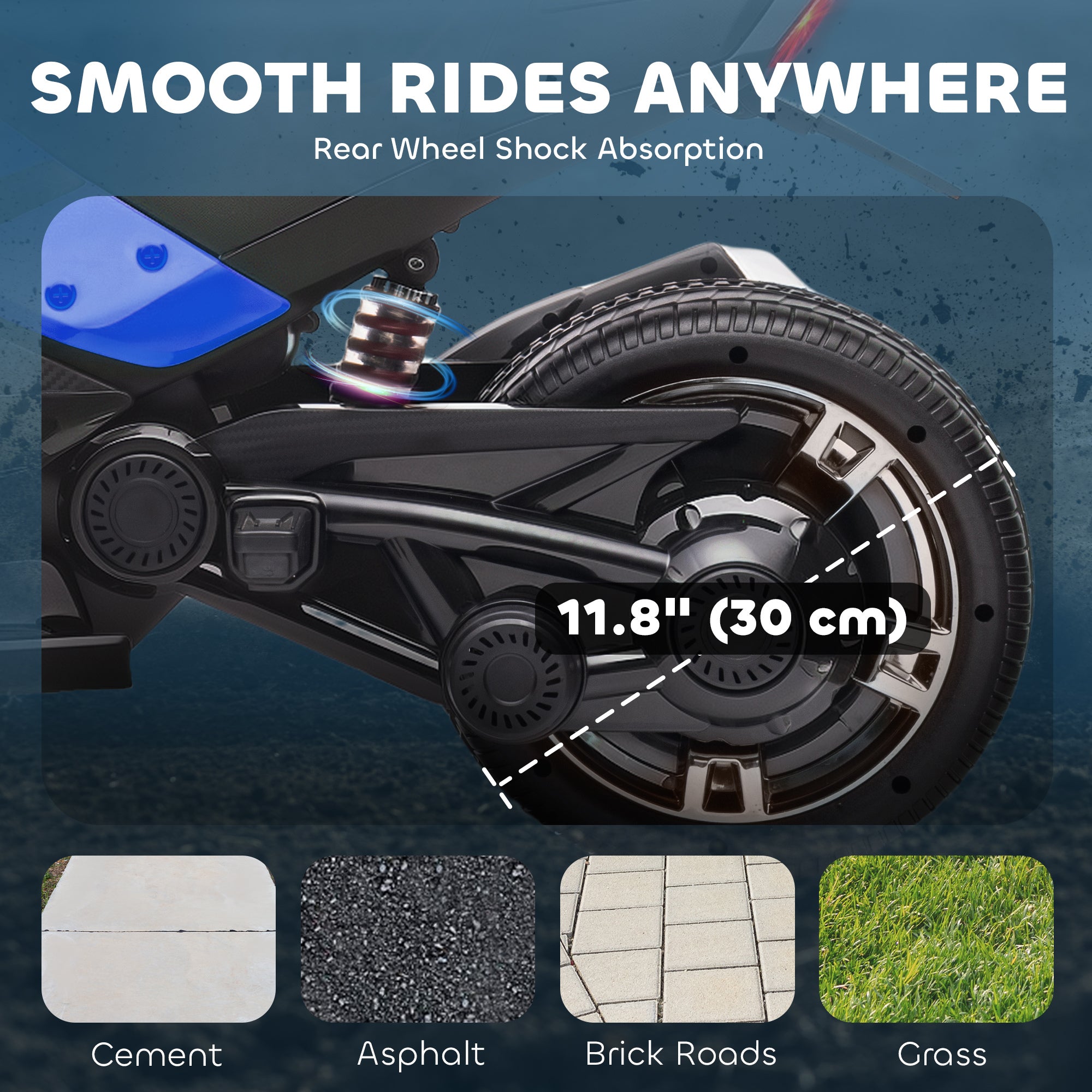 AIYAPLAY 12V Kids Electric Ride On Car with 3 Wheeler, MP3 Player, Horn, 2 Speeds, LED Lights for Boys & Girls Ages 3-8, Blue