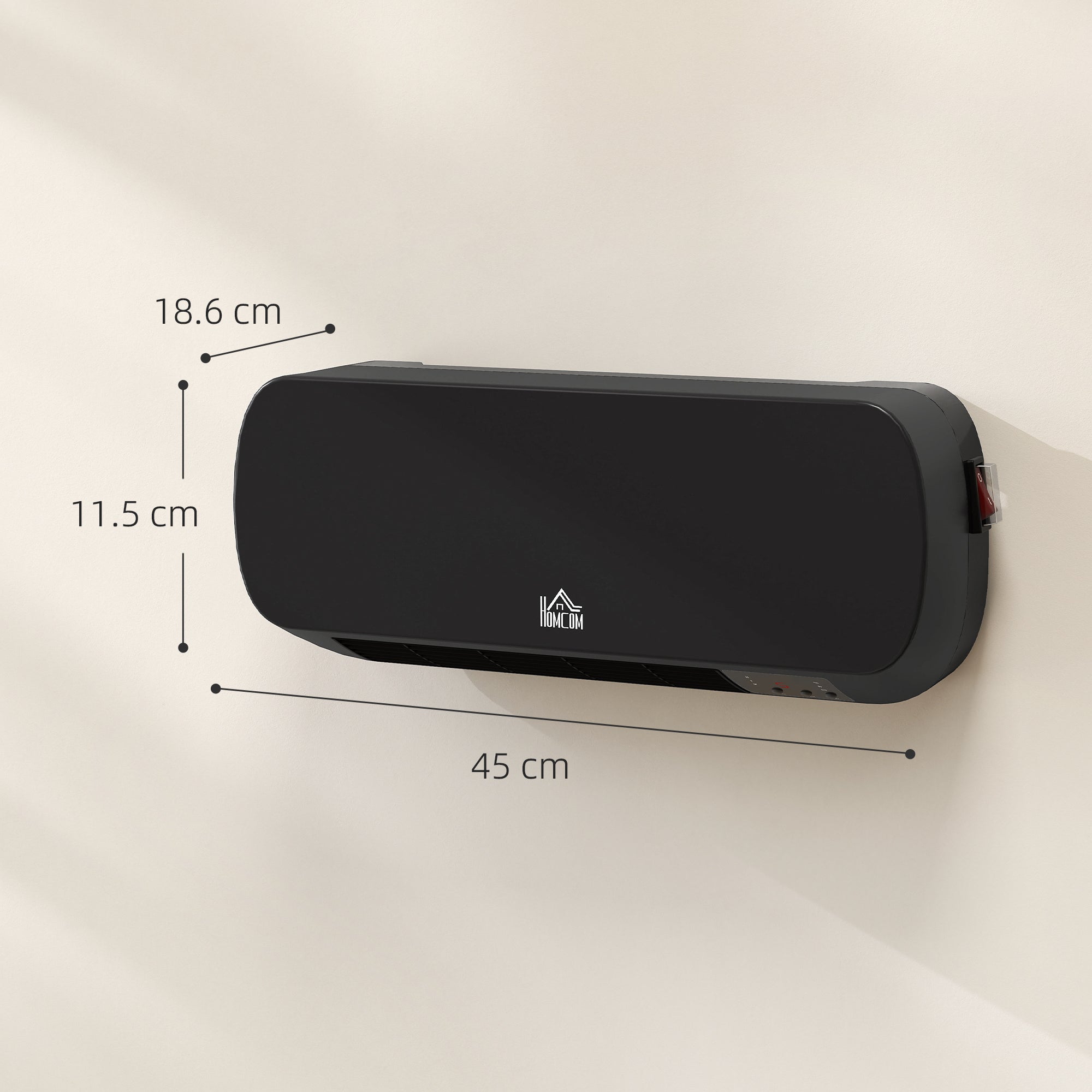 Fynco - 2000W Wall Mounted Ceramic Space Heater, 10-49°C Temperature, Black