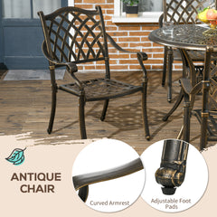 5-Piece Outdoor Furniture Dining Set, Cast Aluminum Conversation Set Includes 4 Chairs and Φ90cm Round Table with Φ50mm Umbrella Hole for Patio Garden Deck, Flower Design