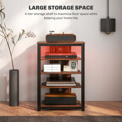 4-Tier Corner TV Stand with Storage, LED Lights, Cable Management, Small TV Unit Entertainment Centre for TVs up to 29", for Living Room, Bedroom