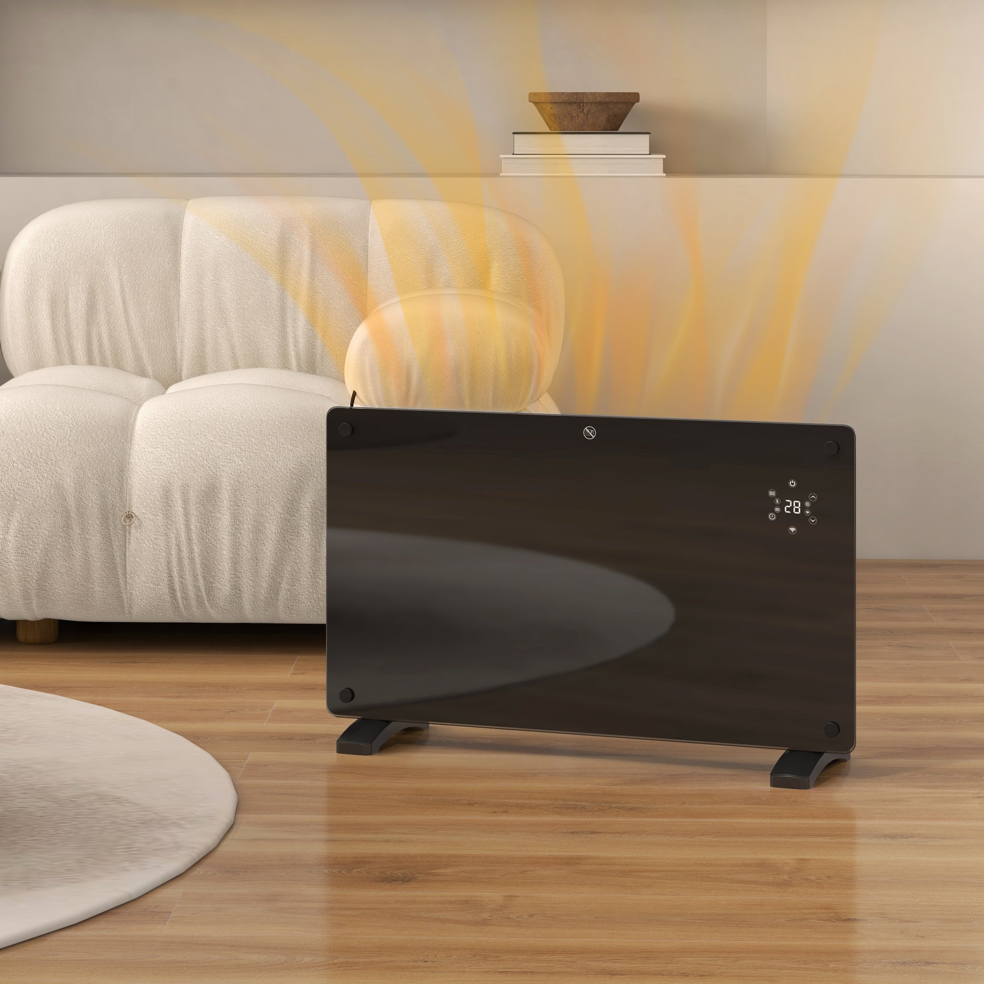 Fynco - Electric Heater Wifi Smart App, 1500W Glass Panel Heater Radiator, Freestanding or Wall Mounted Convector Space Heater with LED Display, 24Hr 7 Day Timer, Adjustable Thermostat, Remote Control