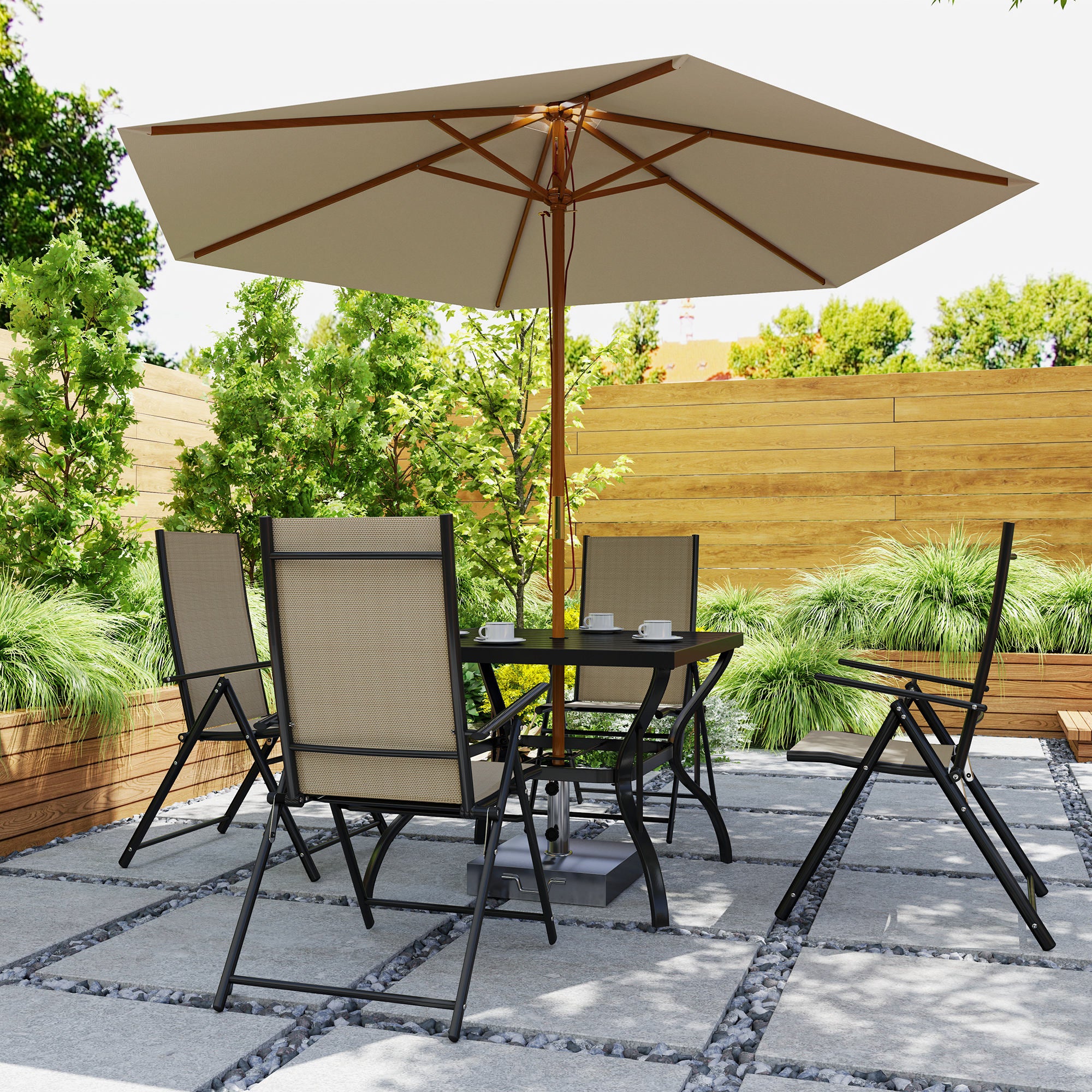 Five-Piece Steel Frame Patio Set - Khaki/Black