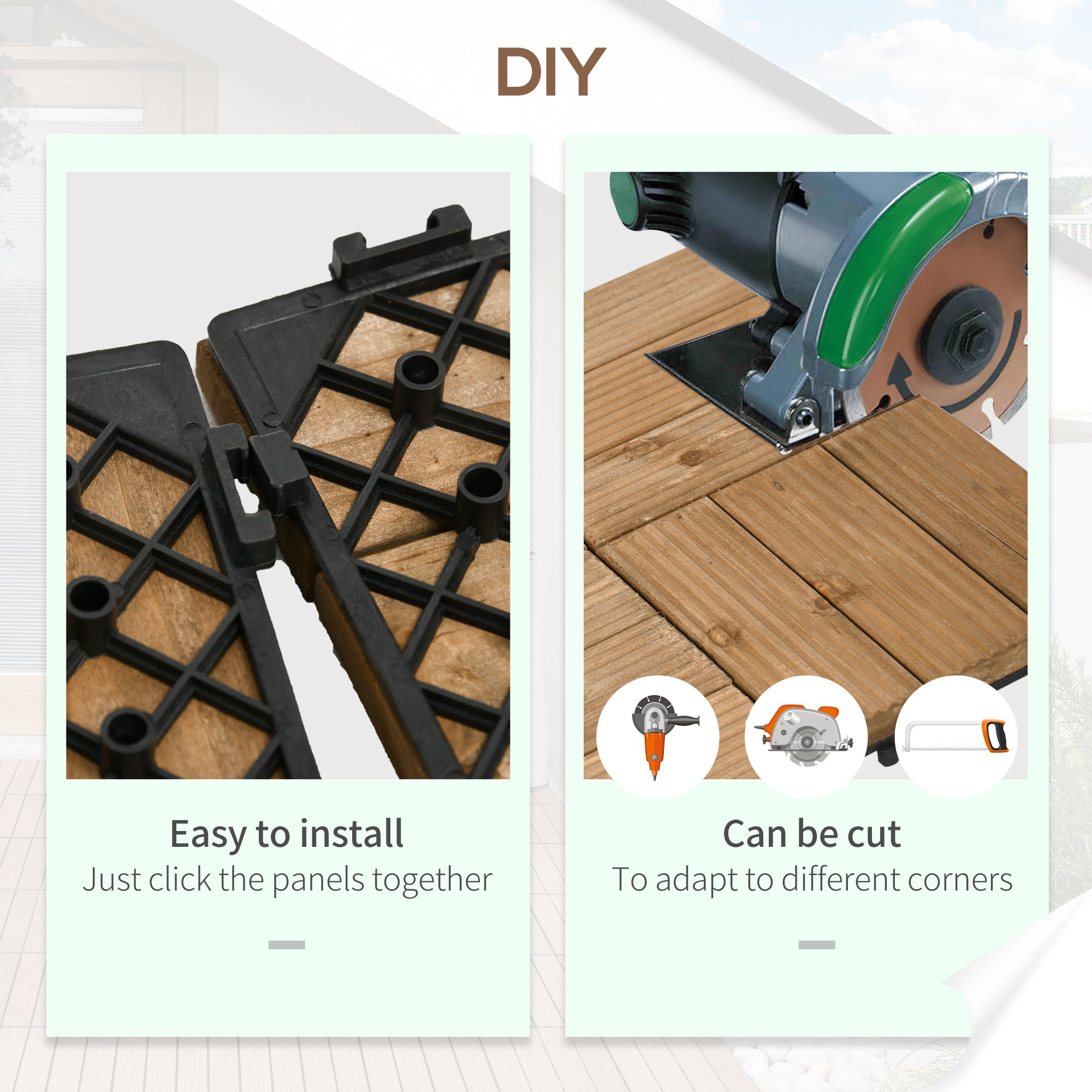 27 Pcs Wooden Interlocking Decking Tiles, Outdoor Flooring Tiles for Patio, Balcony, Terrace, Hot Tub, 30 x 30 cm per Piece, 2.5㎡ per Pack, Brown