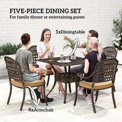 Five-Piece Cast Aluminium Garden Dining Set - Bronze Tone