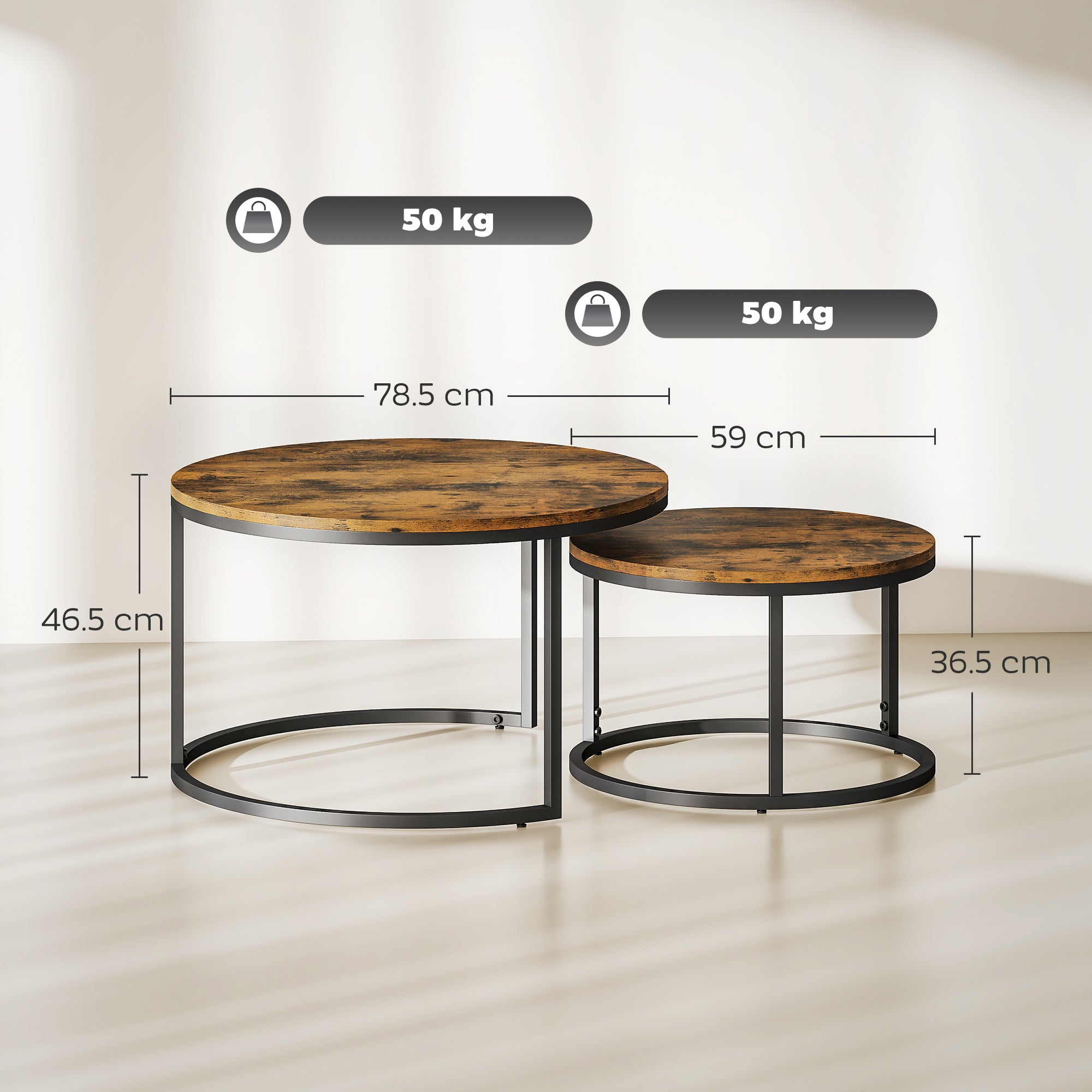 Fynco - Set of Two Wood-Effect Stacking Tables - Rustic Brown