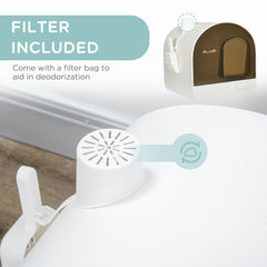 Hooded Cat Litter Box, Kitten Litter Tray, with Lid, Scoop, Filter, Flap Door