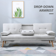 Fabric Click Clack Sofa Bed with 2 Cup Holders, Convertible Futon Settee, Futon Recliner Lounge for Living Room, Spare Room, Bedroom, Grey