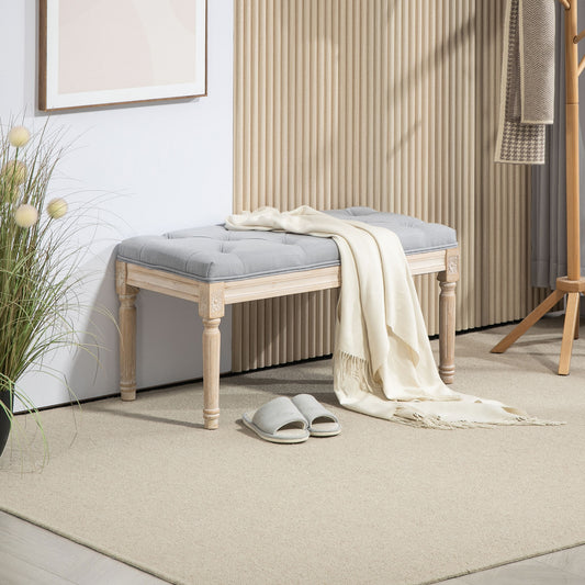 Vintage Wooden Bed End Bench - Light Grey