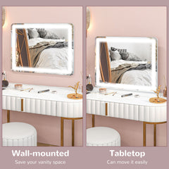 Vanity Mirror with Lights, Large Lighted Makeup Mirror with 3 Colour Lighting Modes, 10X Magnifying, USB Charging Port, Touch Screen, Tabletop or Wall Mounted Design for Bedroom, White