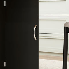 Folding Dining Table, Drop Leaf Table with 2-Tier Shelves, Rolling Casters, for Small Spaces, Kitchen, Oak and Black