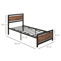 Single Size Metal Bed Frame with Headboard & Footboard, Strong Slat Support Solid Bedstead Base w/ Underbed Storage Space, Bedroom Furniture For Adults