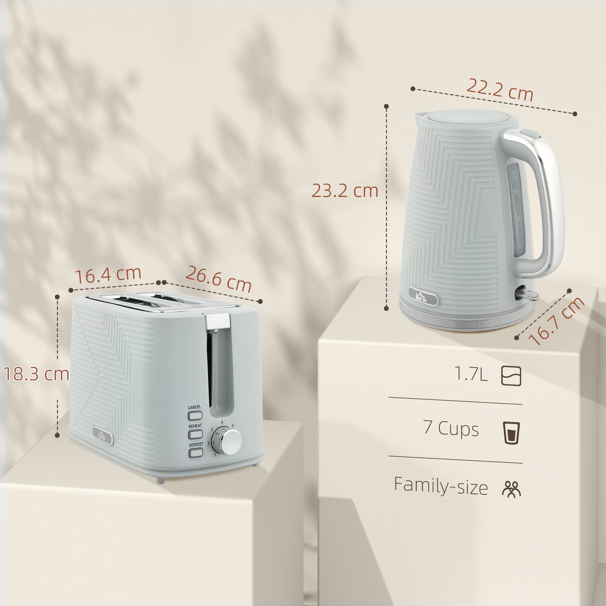 Fynco - Modern Kettle and Toaster Set - Grey