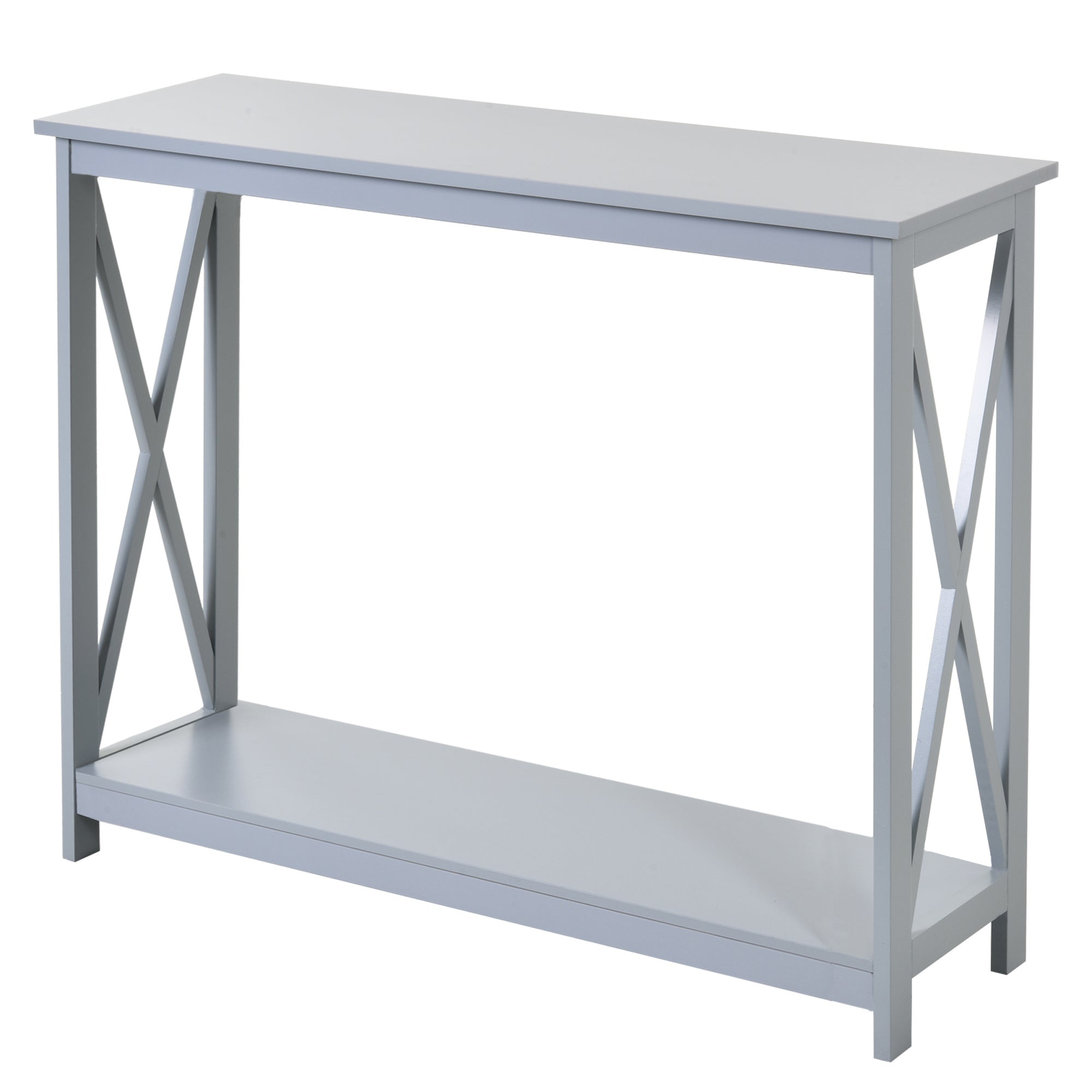 Console Table Hallway Desk w/Storage Shelf, X Design for Living Room Entryway, Grey