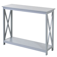 Console Table Hallway Desk w/Storage Shelf, X Design for Living Room Entryway, Grey