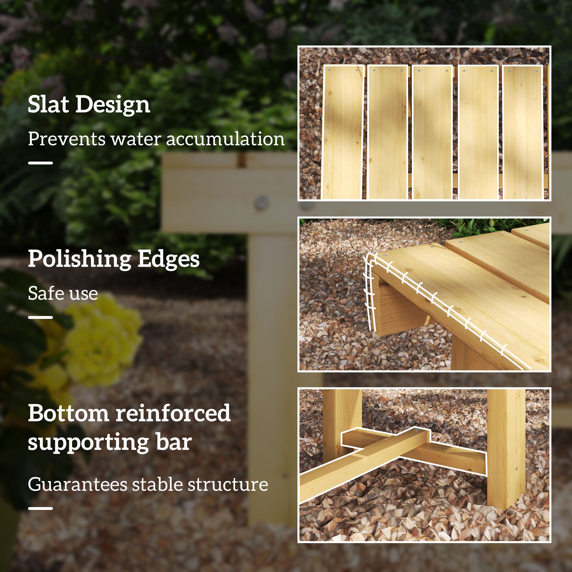 1 Piece 2-seater Outdoor Indoor Wooden Garden Bench Fir Patio Loveseat, 110L x 38W x 35Hcm, Natural