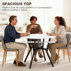 Fynco - Dining Table, Round Kitchen Table with Black Legs for Living Room, Dining Room 90 x 76 cm, High Gloss White
