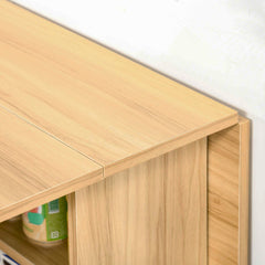 Fynco - Folding Dining Table, Drop Leaf Table for Small Spaces, Foldable Rectangular Tabletop with Storage Shelves for Kitchen, Dining Room, Teak