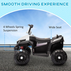 AIYAPLAY 12V Kids Electric Quad Bike w/ Spring Suspension System, Forward, Backward, LED Light, Music, MP3, White