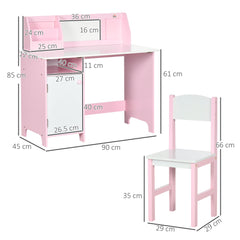 Kids Desk And Chair Set 2 PCs Childrens Table And Chair Set Multi Use Toddler Furniture with Whiteboard, Storage - Pink