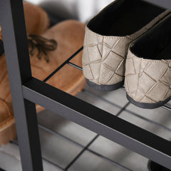 Coat Rack Stand Shoe Storage Bench with 9 Hooks Shelves for Bedroom Living Room Entryway Brown and Black 180cm