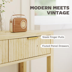 Fynco - Modern Console Table with Fluted Panel Drawers, Narrow Hallway Table with Shelf for Entryway, Living Room, 90 x 30 x 76 cm, Natural Wood Finish