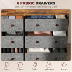 Chest of Drawers, Dresser with 6 Fabric Drawers - Grey and Rustic Brown