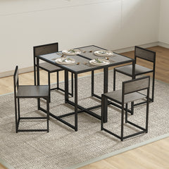 Dining Table and Chairs Set 2, Dining Room Sets, Rectangular Space Saving Table and 2 Chairs for Compact Kitchens, Steel Frame, Grey Wood-Effect