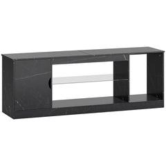 TV Stand Cabinet, Marble Effect TV Unit for up to 55" TVs with Glass Shelf and Storage Cabinet, Entertainment Unit for Living Room, Bedroom, Black