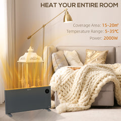 Fynco - 2000W Electric Convector Heater, Freestanding or Wall Mounted, Space Heater with Adjustable Thermostat, Timer, Grey