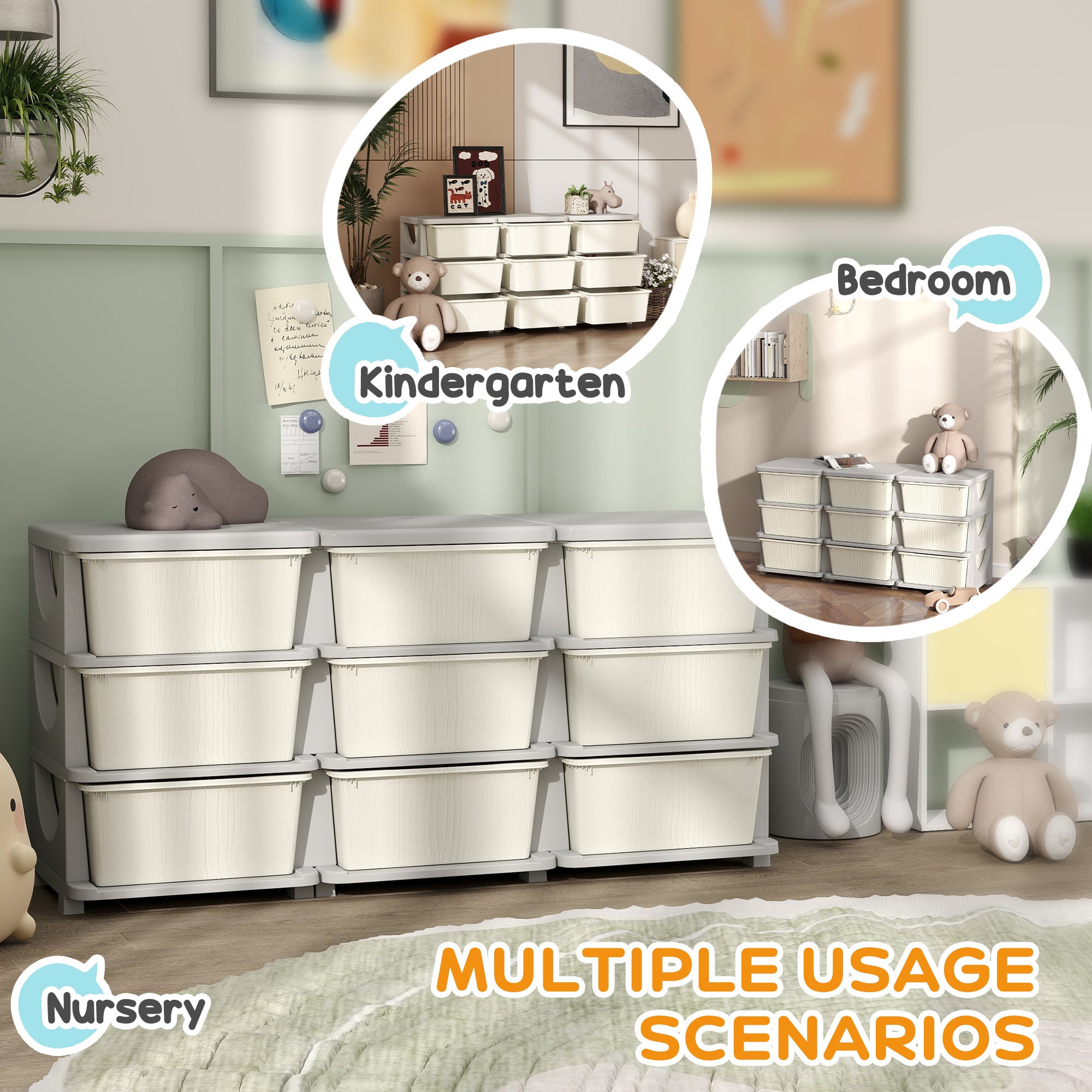 Kids Storage Unit, with Nine Drawers - Cream