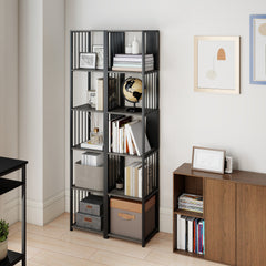 Fynco - 5-Tier Bookshelf with Steel Frame - Grey