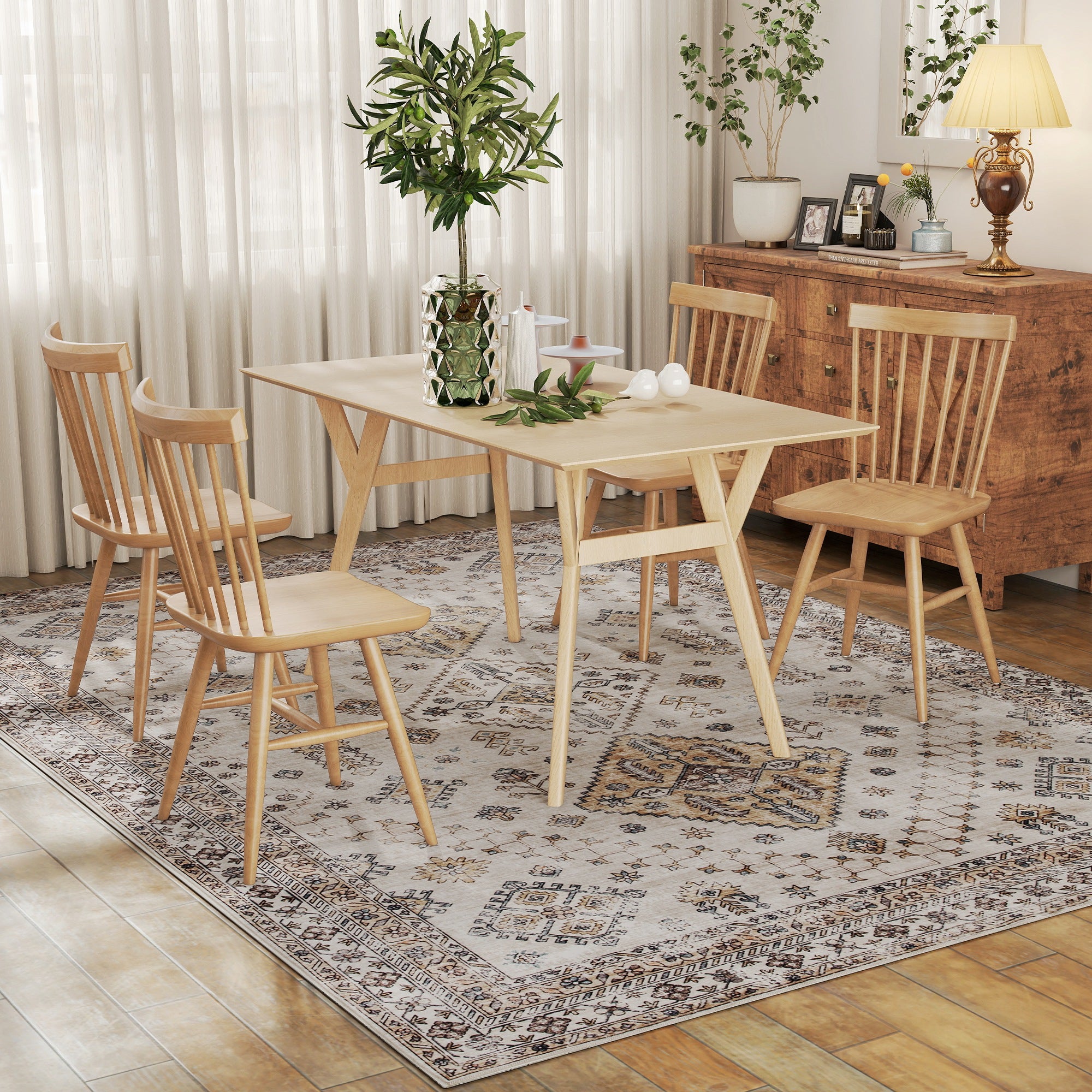 Fynco - Vintage Area Rug, Non-Slip Washable Rug, Flannel Floor Carpet for Living Room, Bedroom, Dining Room, Home Office, 290 x 200 cm, Beige