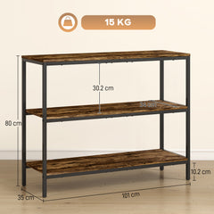 3-Tier Console Table with Storage Shelves - Rustic Brown