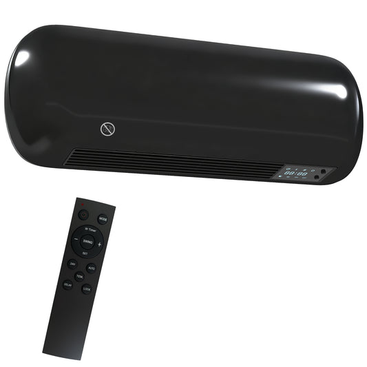 Fynco - 2000W Ceramic Electric Heater with Fan, Adjustable Thermostat, Wall Mounted - Black