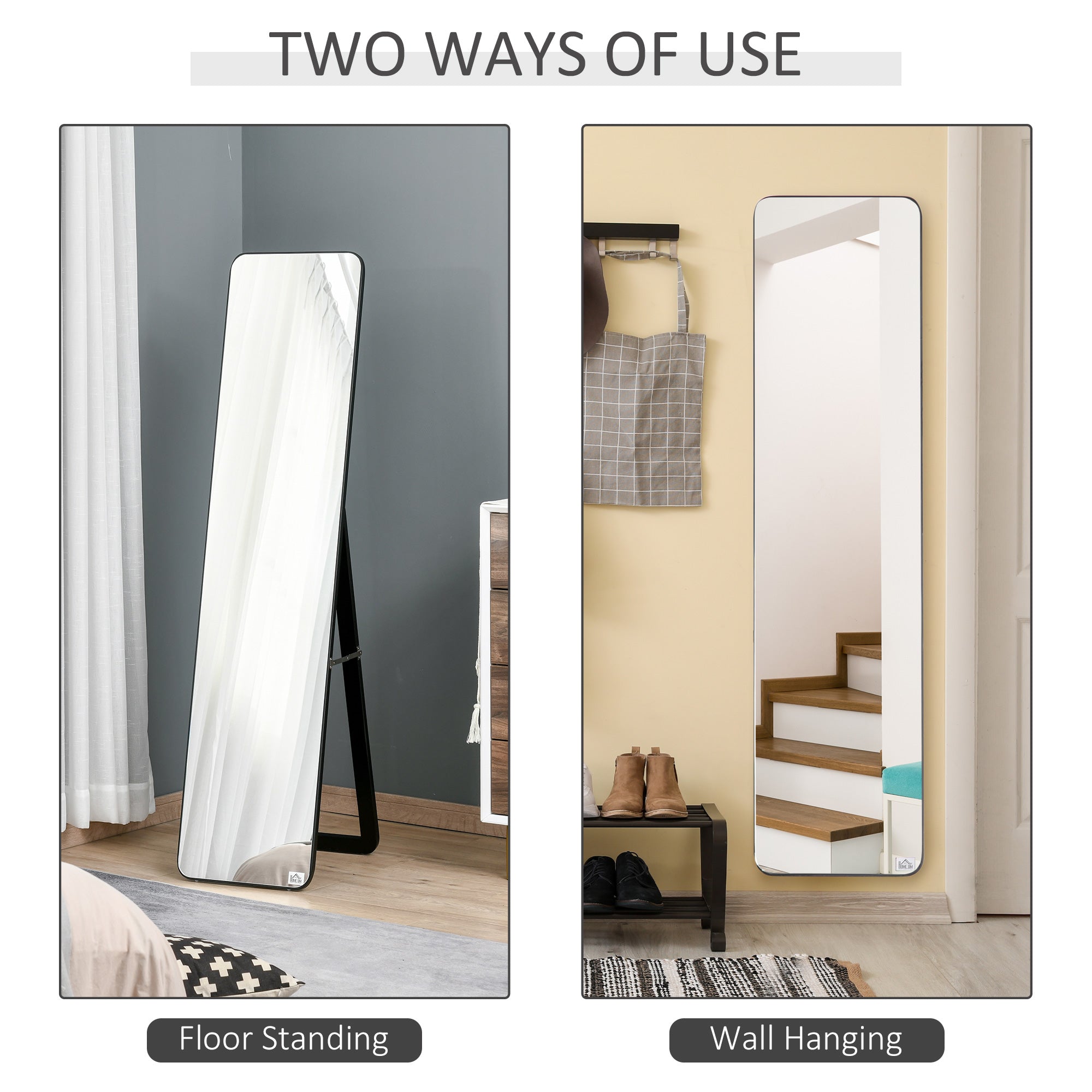 Full Length Mirror, 156 x 37 cm Rectangular Full Body Mirror with Stand, Floor Standing, Hanging or Leaning Against Wall for Bedroom Cloakroom, Black