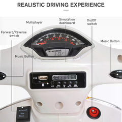 Kids Ride On Vespa Motorcycle W/LED Lights - White